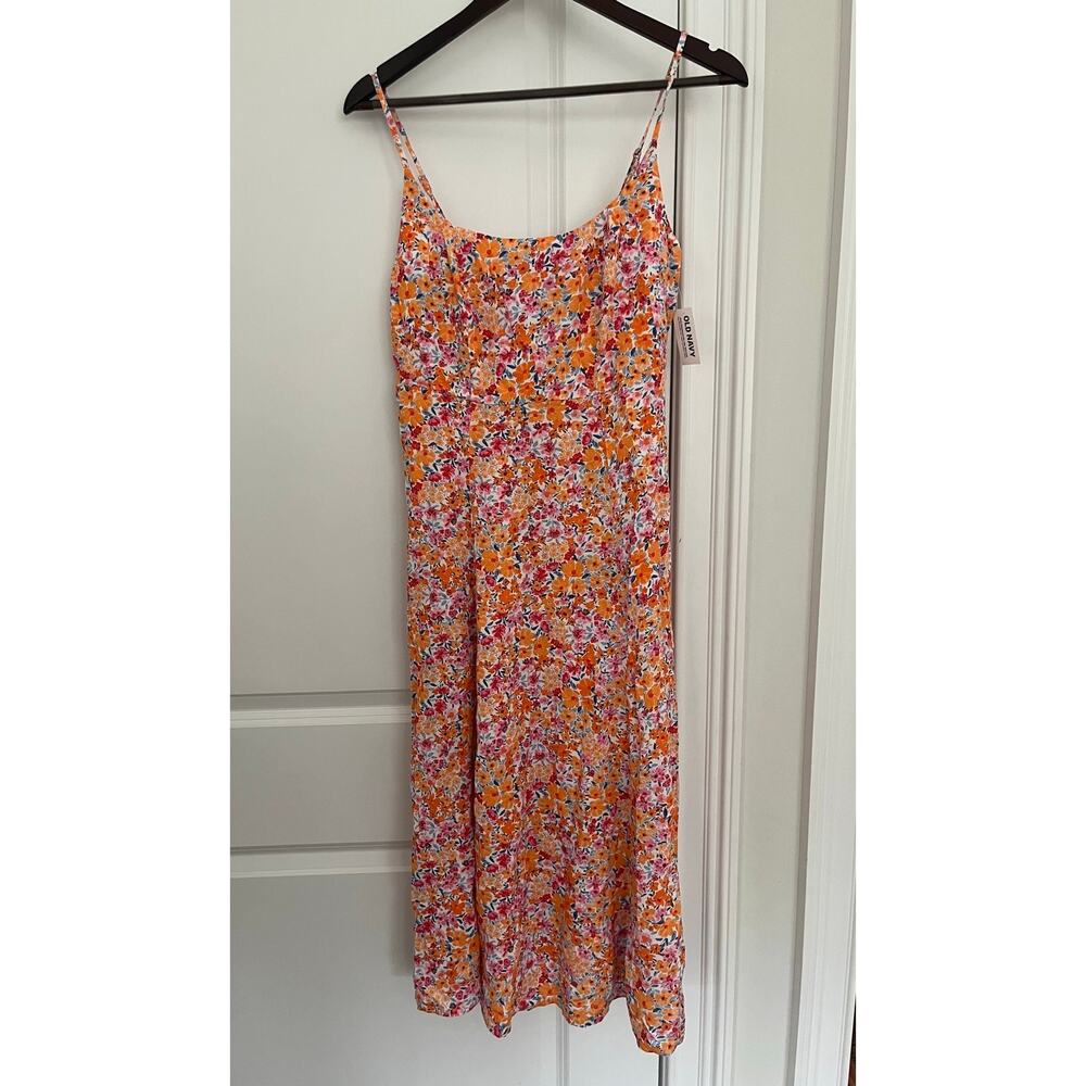 Old navy pink orange floral cami midi dress Sz. S cottage fairy NWT - Picture 3 of 8